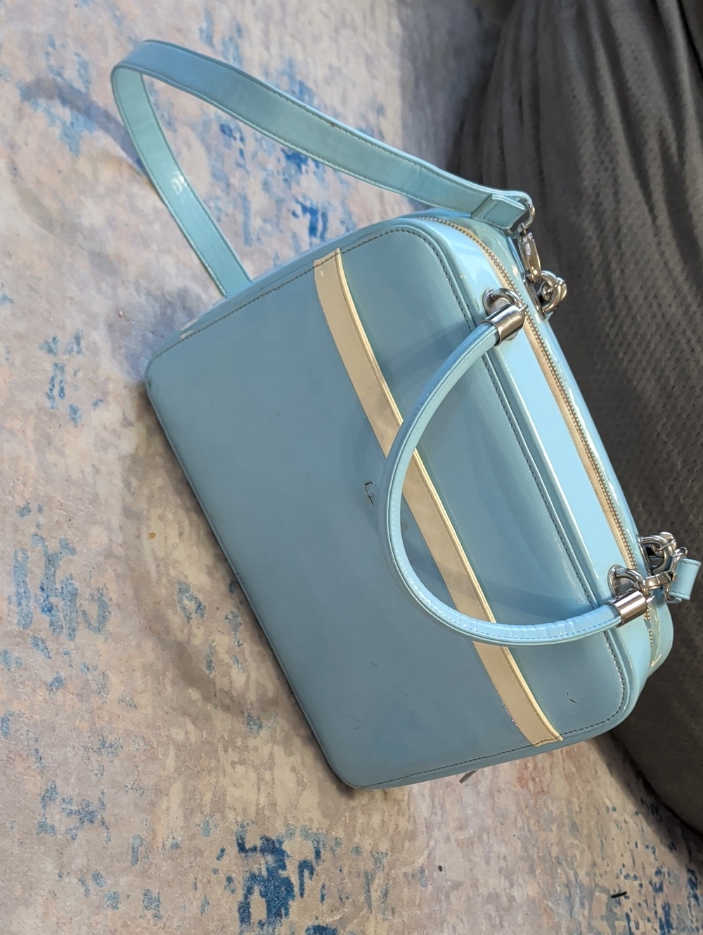 Retro Pinup Couture Light Blue Structured Top-Handle Shoulder Bag Vintage - Picture 9 of 9